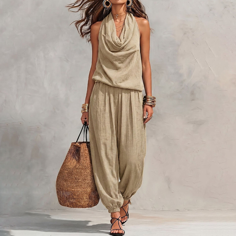 Women's Casual Solid Color Shirt and Pants Set Relaxed Fit