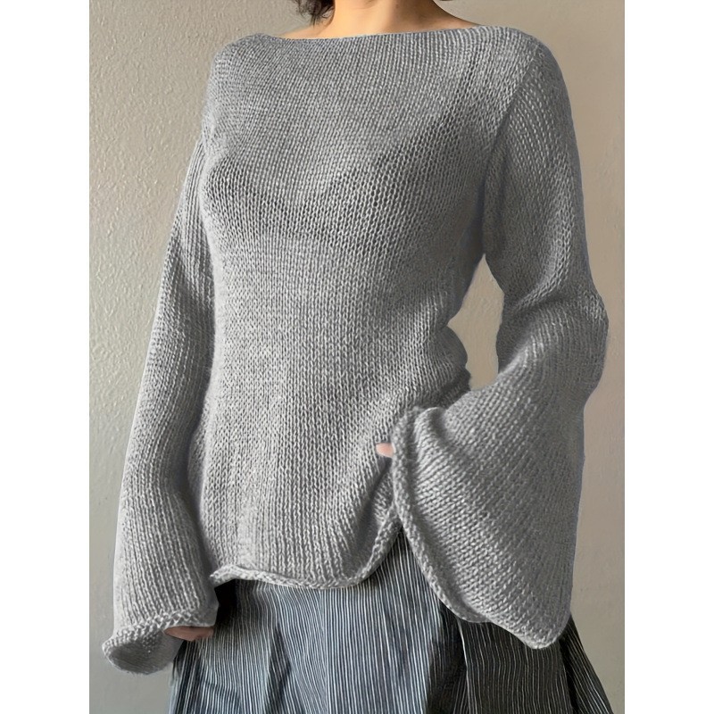 Women's Flared Sleeve Tie-Back Open Back Knit Top