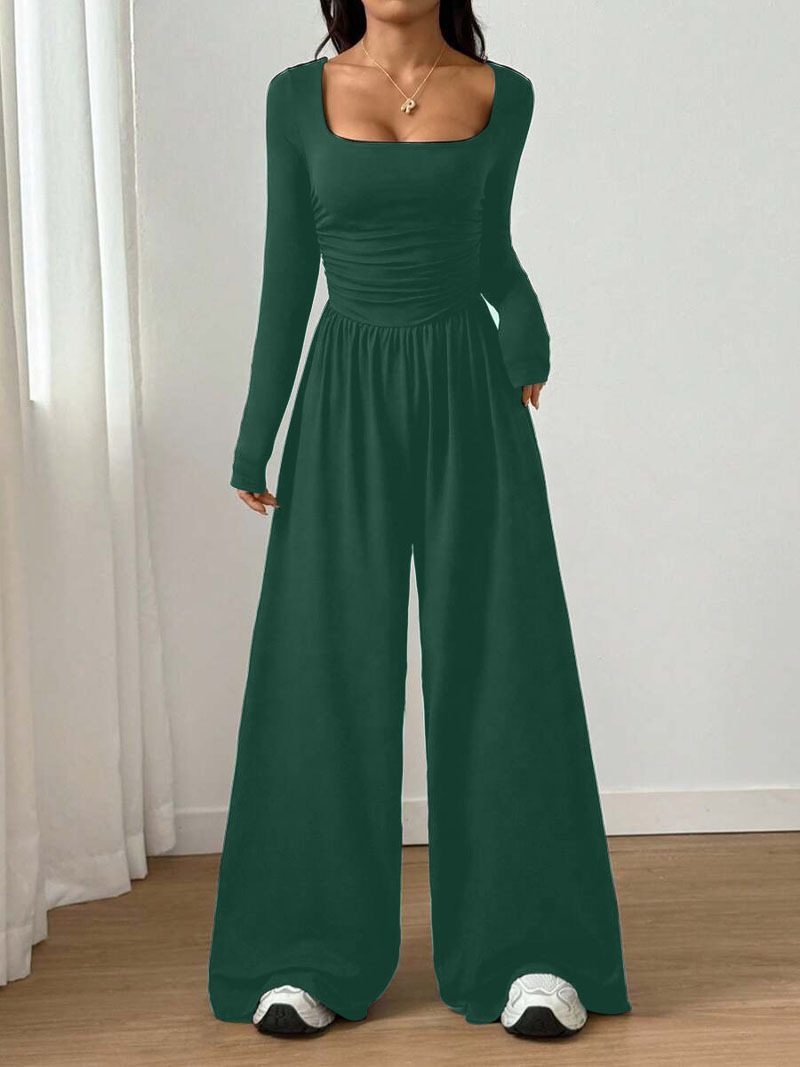 Women's Solid Color Long Sleeve Wide Leg Jumpsuit Casual Minimalist