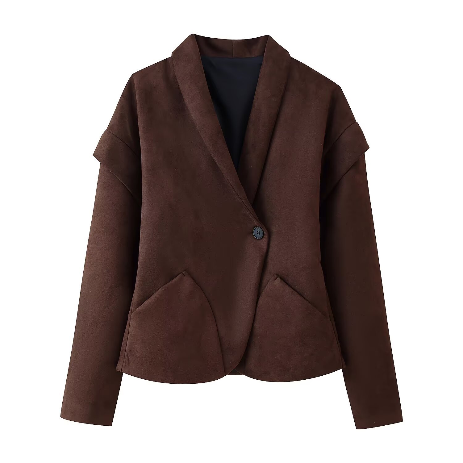 V-Neck Faux Suede Single-Button Blazer