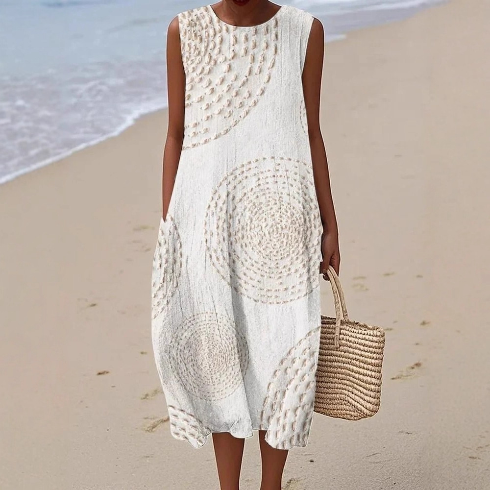Women's Sleeveless 3D Textured Midi Dress Loose Fit