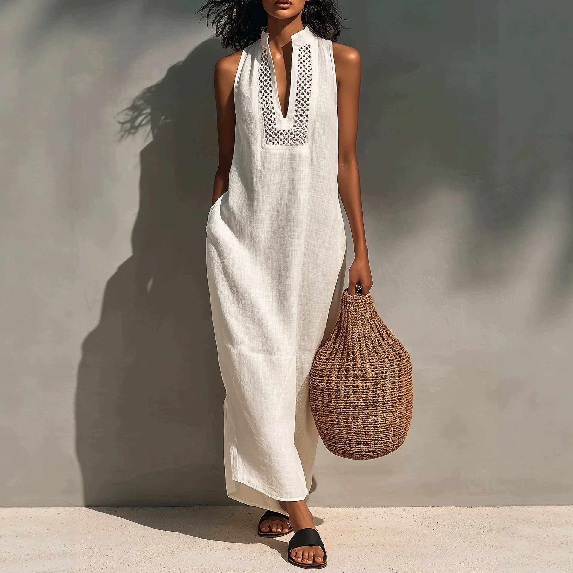 Women's Summer Sleeveless V-Neck Cutout Maxi Dress