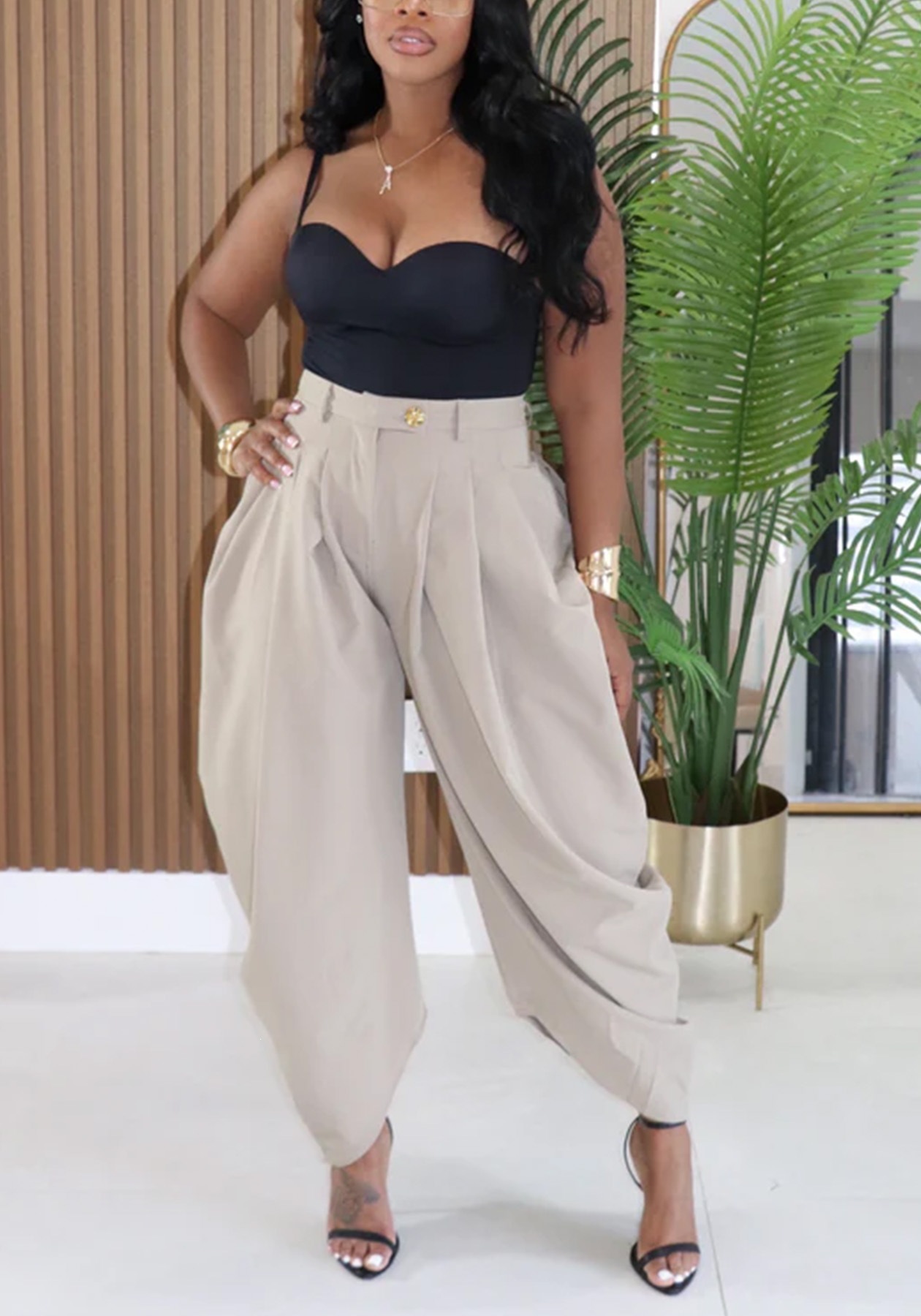 High-Waist Asymmetric Twist Pleated Harem Pants