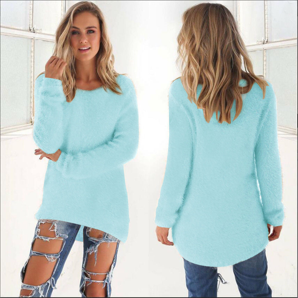 Women's Solid Color Long Sleeve Crewneck Sweater