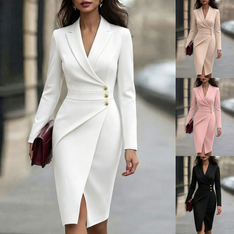 Women's Slim Fit Blazer Collar Sheath Dress for Work Commute