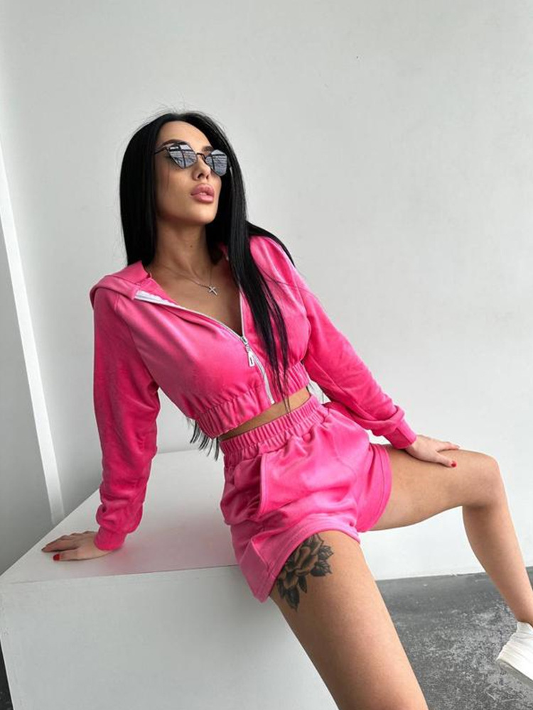 Women's Floral Print Long Sleeve Zip Cardigan Top and Casual Shorts Set