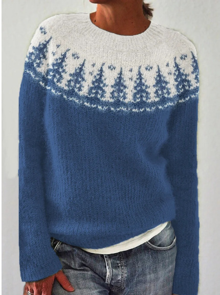 Women's Color-Block Crewneck Pullover Knit Sweater