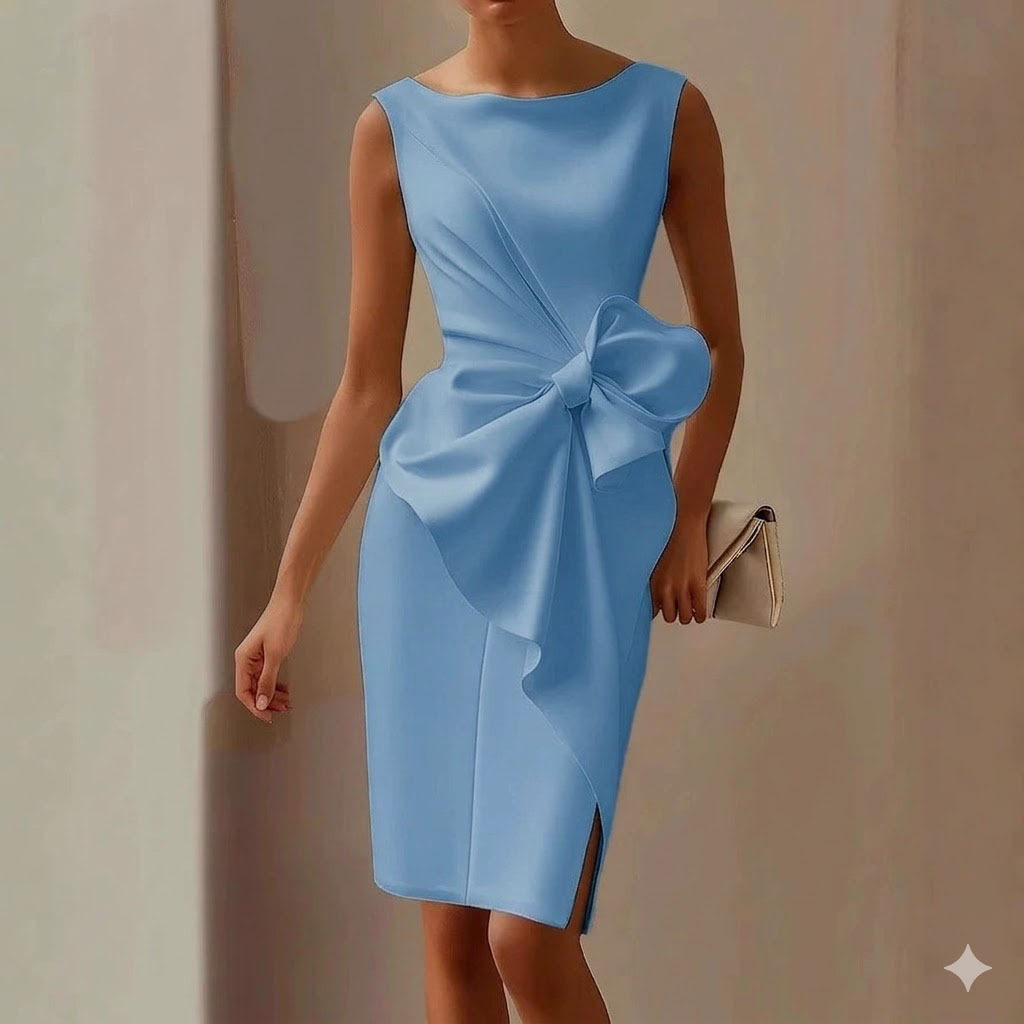 Solid Sleeveless Midi Dress with Bow