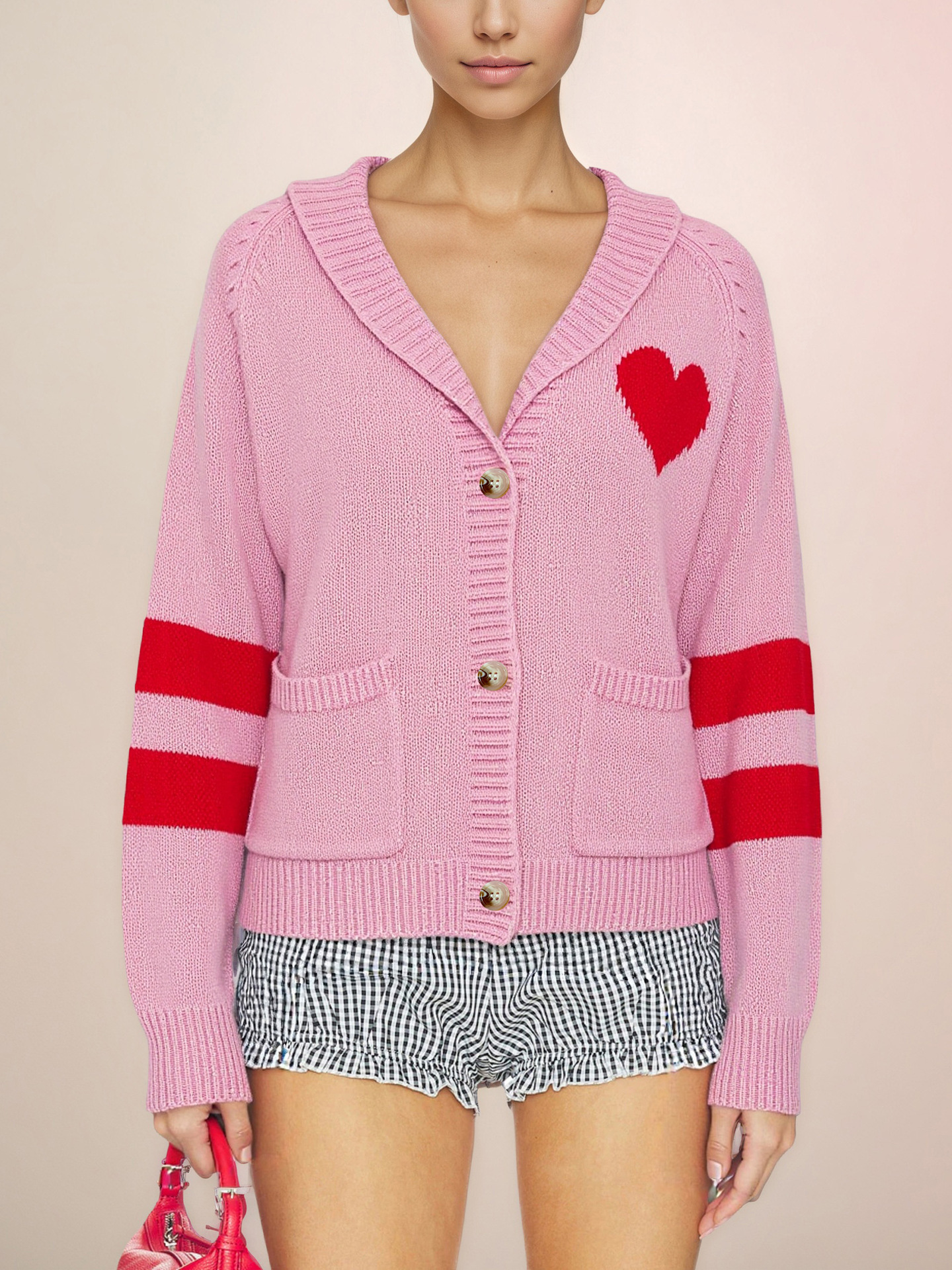 Color-Block V-Neck Button-Front Cardigan Sweater for Women