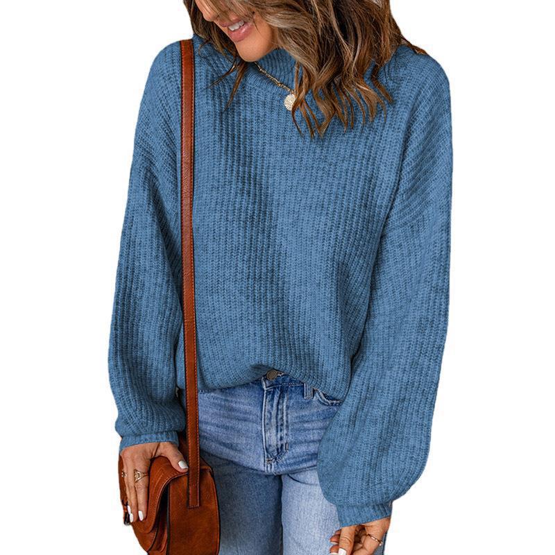 Women's Mock Neck Solid Color Loose Pullover Sweater