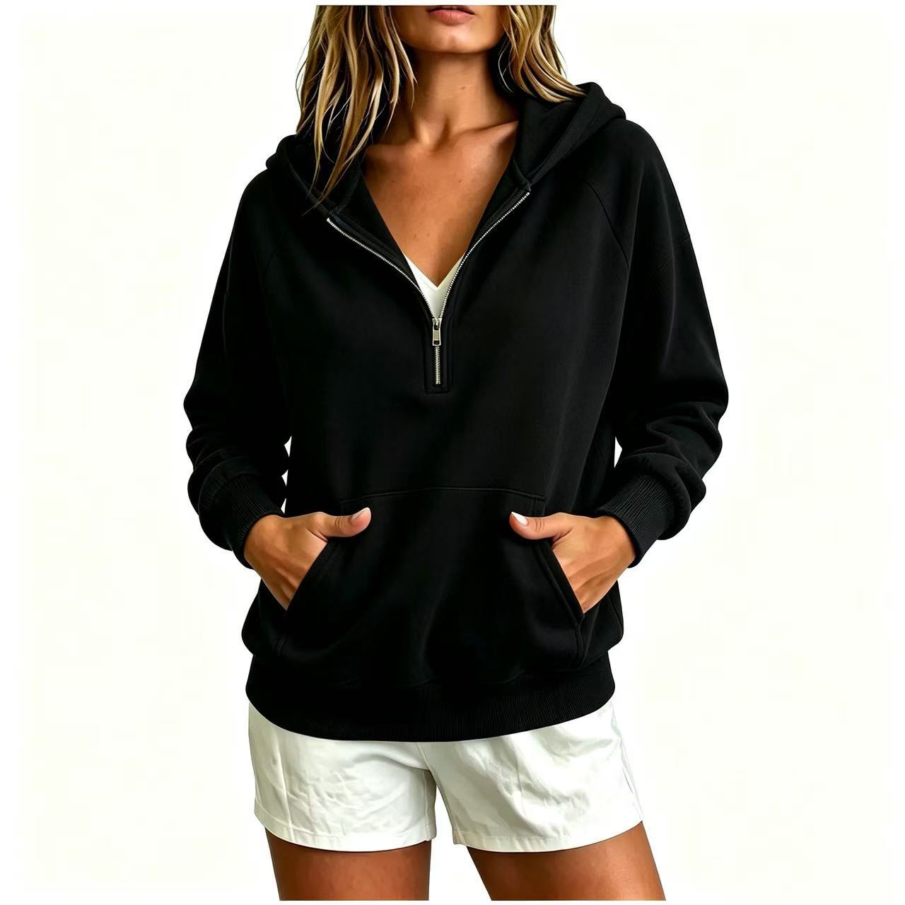 Corduroy Hooded Zip-Up Sweatshirt for Women