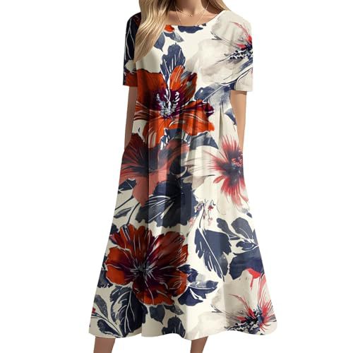 Women's Floral Print Casual A-Line Midi Dress with 3D Digital Print