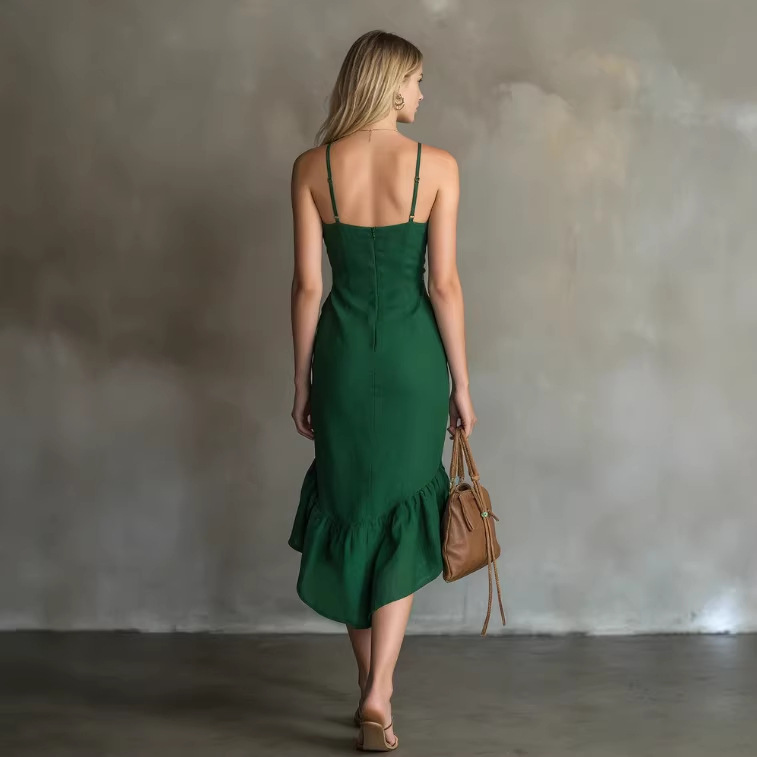 Sleeveless V-Neck Ruffle Bow Midi Dress