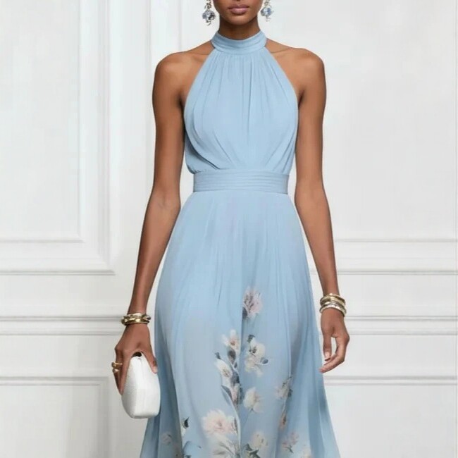 V-Neck Waist-Cinching Ruffle Midi Dress