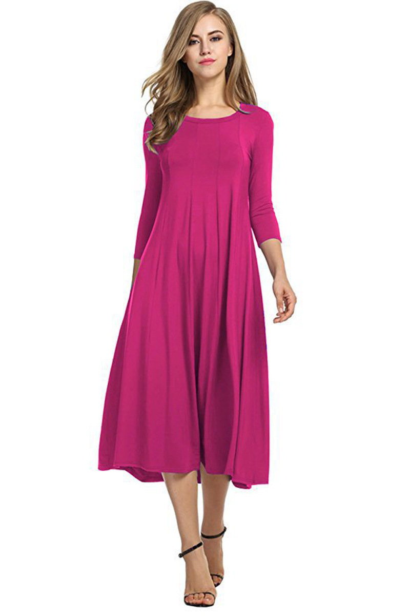 Women's Solid Color Flared Maxi Dress Round Neck Half Sleeve