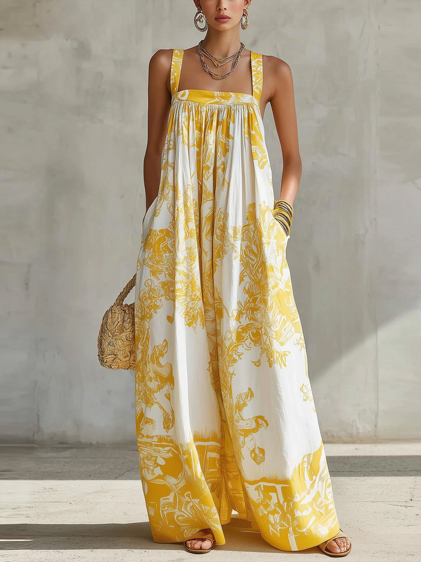 Bohemian Floral Print Maxi Dress with Oversized Flowy Silhouette
