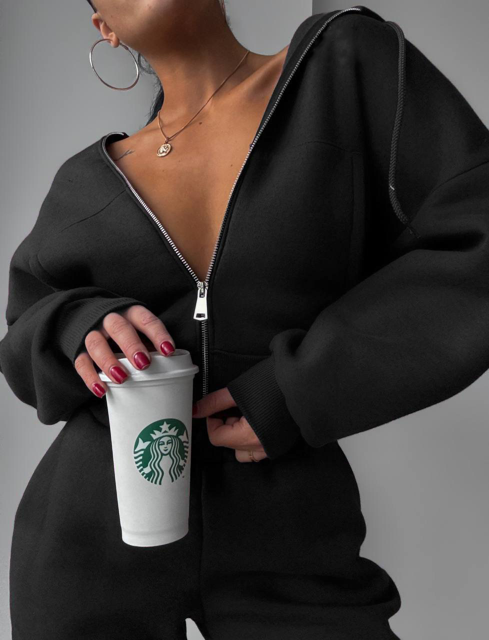 Women's Solid Color Hooded Long Sleeve Jogger Two-Piece Tracksuit