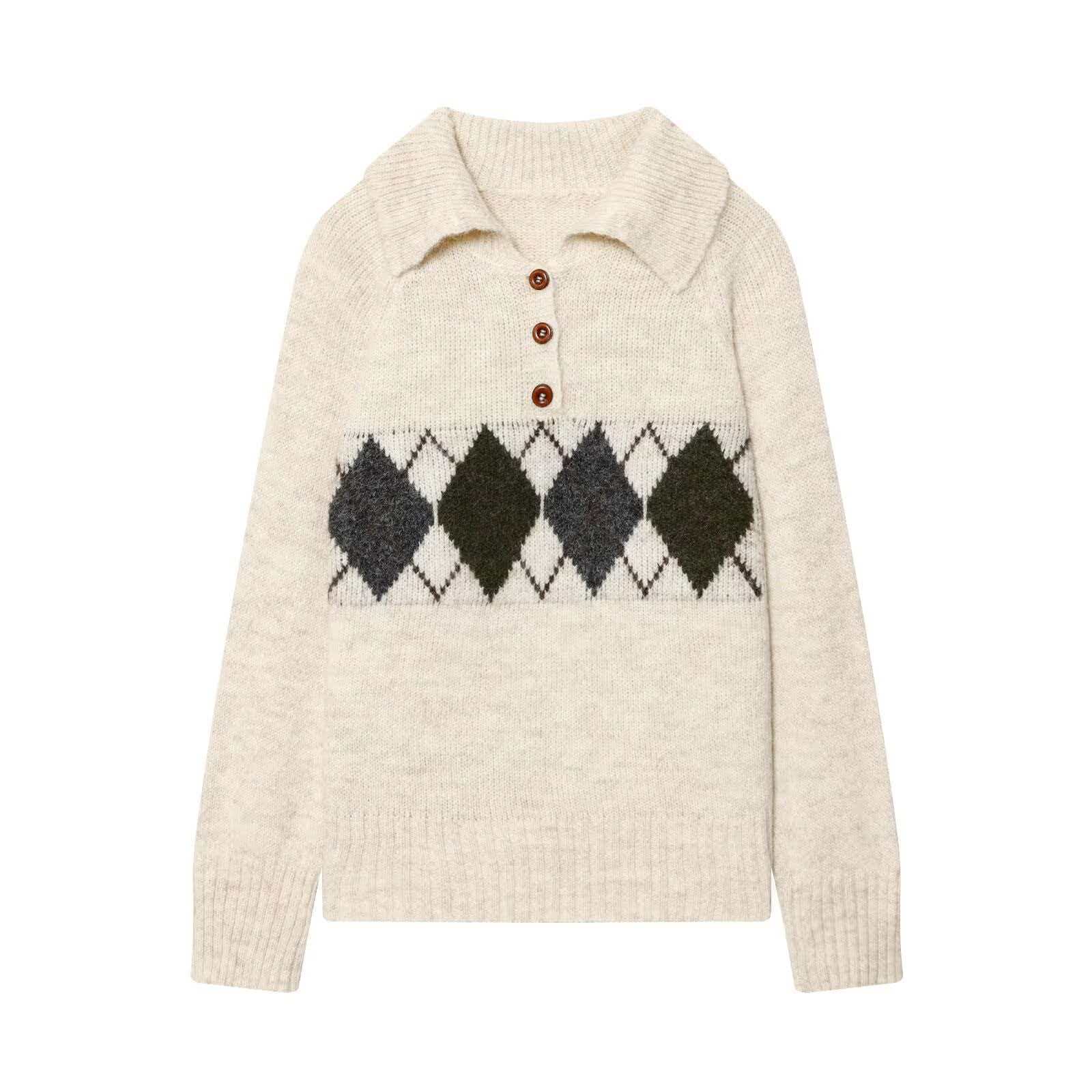 Classic Argyle Collared Knit Sweater