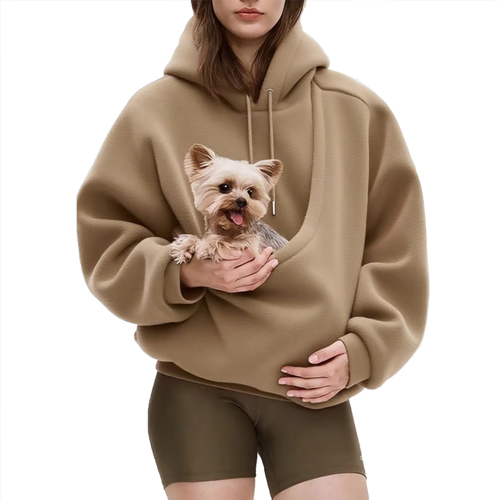 Solid Hooded Plush Pet Pouch Oversized Pullover Hoodie for Women
