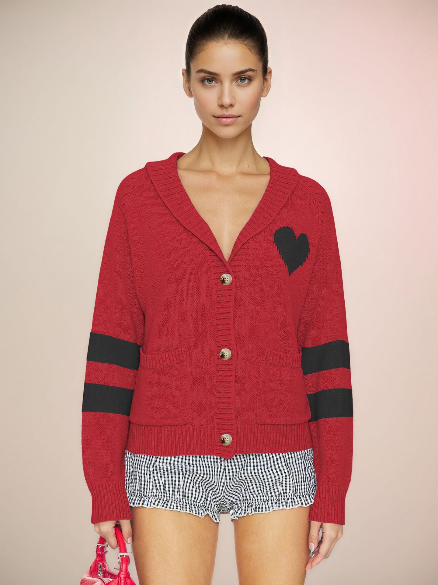 Heart Pattern Knit Cardigan Sweater