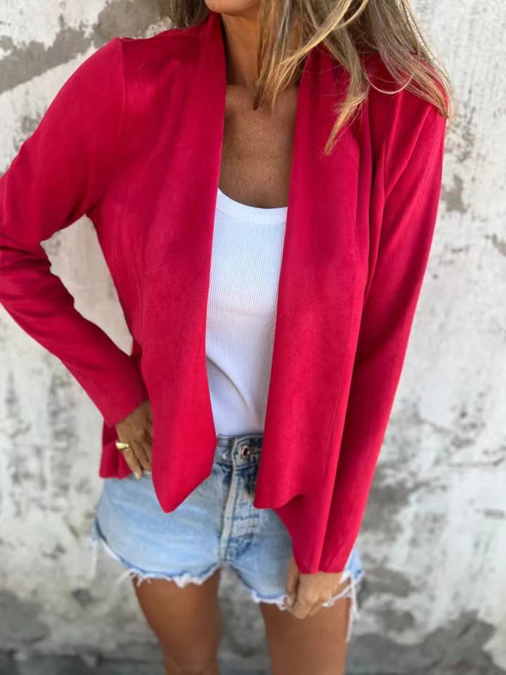 Faux Suede Open-Front Cardigan Solid Color Lightweight Women's Jacket
