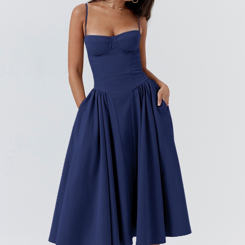 Women's Strapless Bodycon Midi Dress Sleeveless High Waist Solid Color