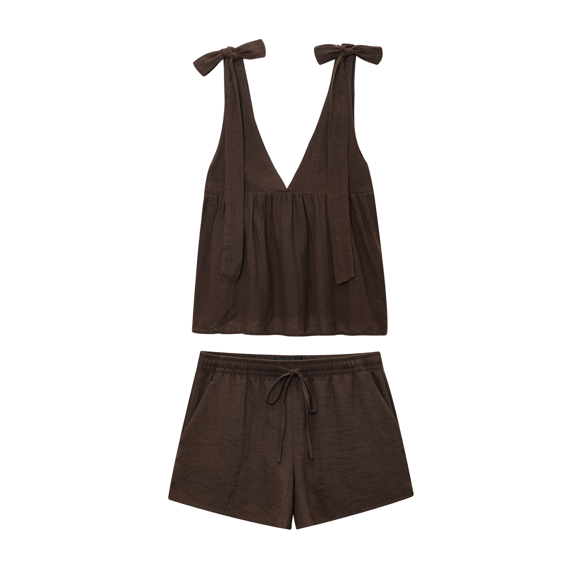 Women's Bow Decor Top and Shorts Set