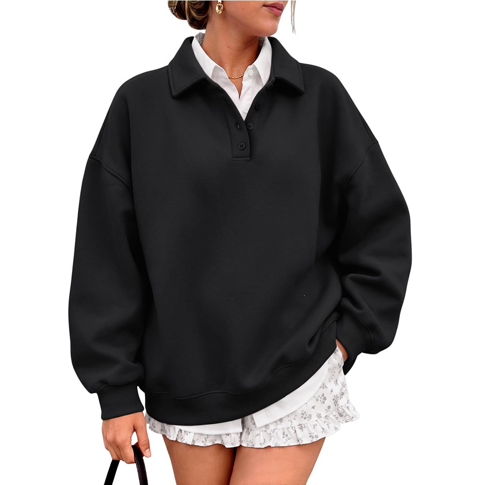 Women's Fleece-Lined Polo Neck Pullover Sweatshirt