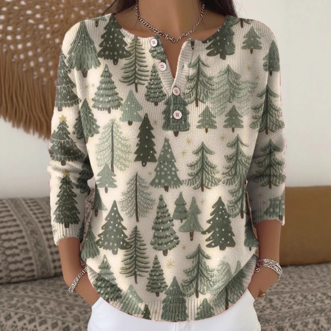 Women's Forest Crow Snowflake Print Button Sweatshirt