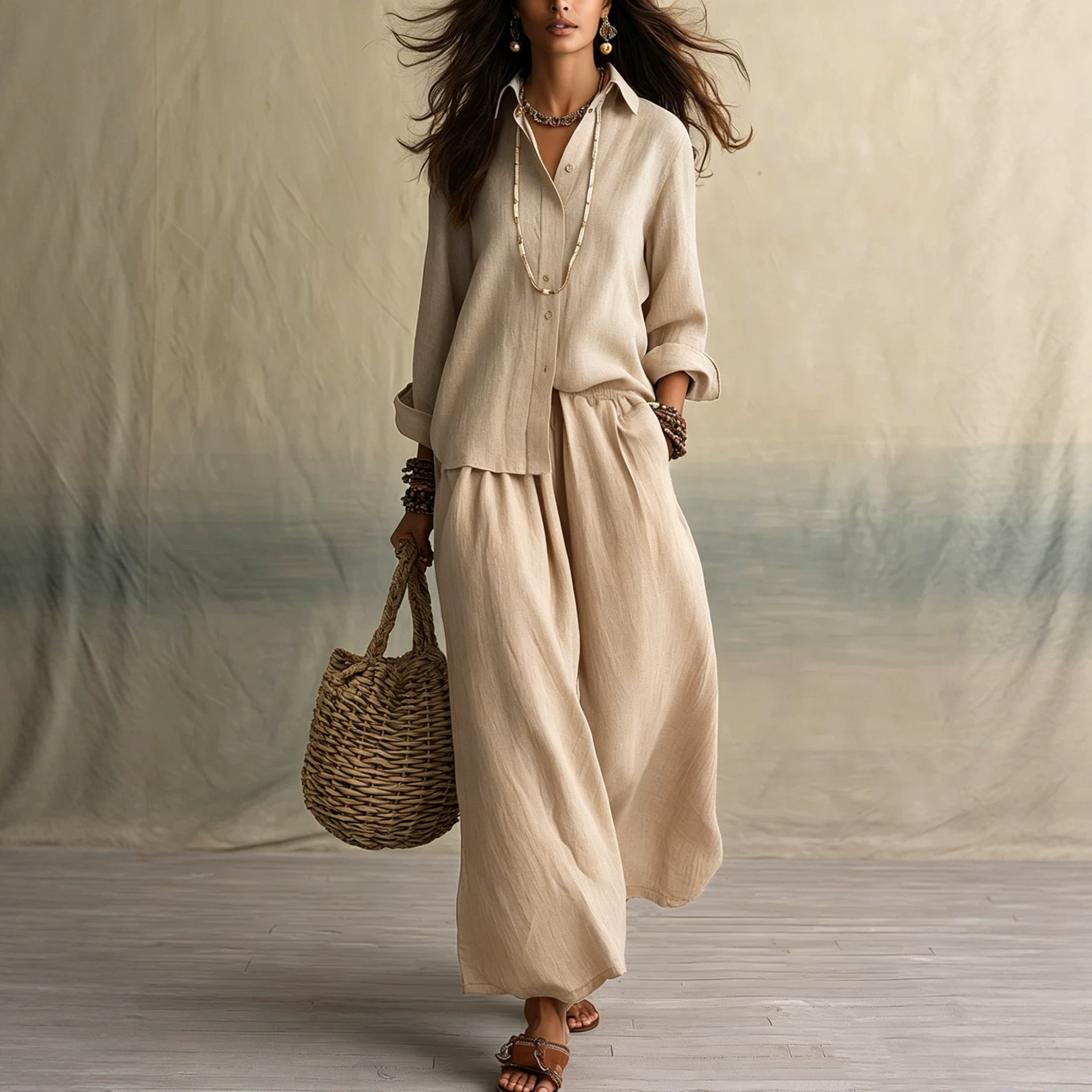 Women's Loose Two-Piece Shirt Collar Set Summer