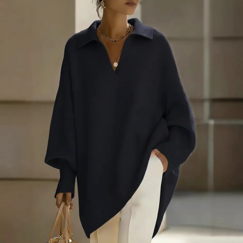 Collared Lantern Sleeve Pullover Sweater