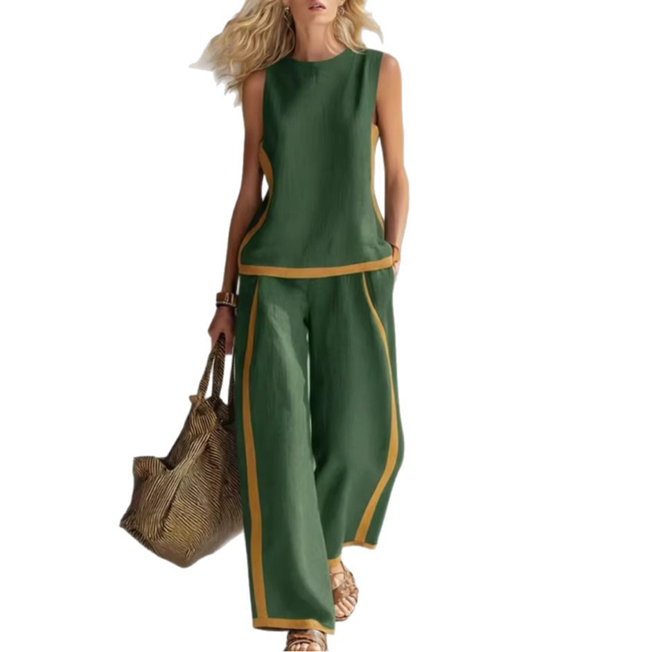 Women's Summer Sleeveless Vest and Pants Set Casual Commuter Two-Piece