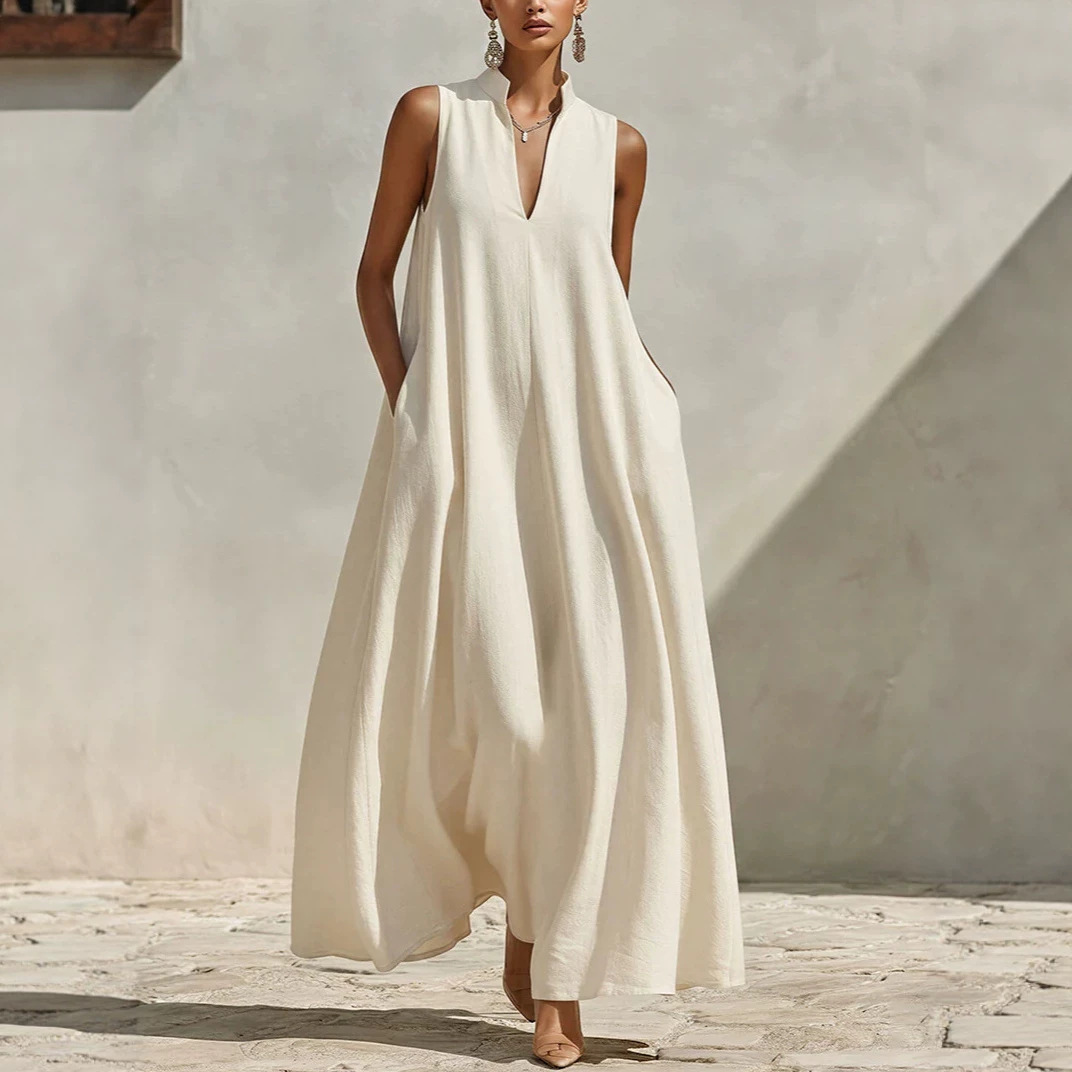 Women's Stand Collar Sleeveless A-Line Maxi Dress Loose Fit Vacation