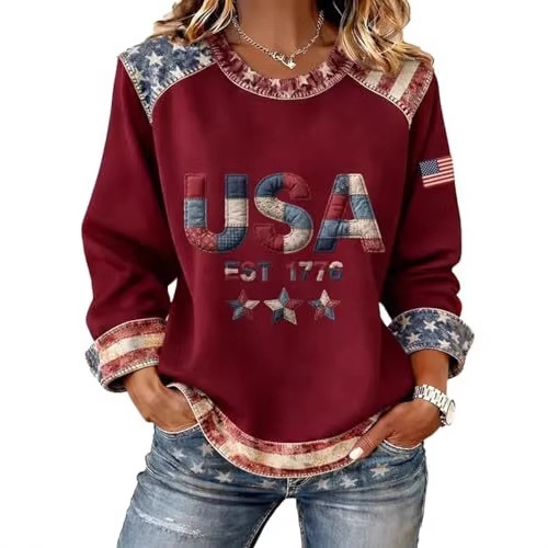 Women's USA Flag Star Print Sweatshirt