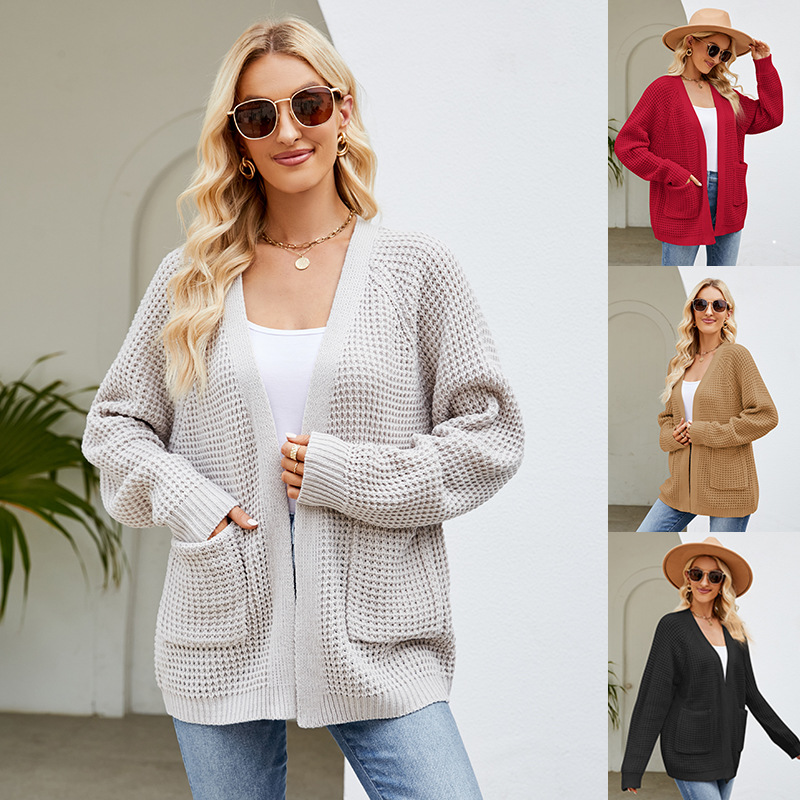 Women's Cozy Knit Cardigan Sweater Coat V-Neck Mid-Length