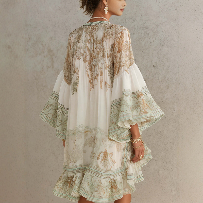 Women's Printed Ruffle Dress Loose Flowy Vacation Short Dress