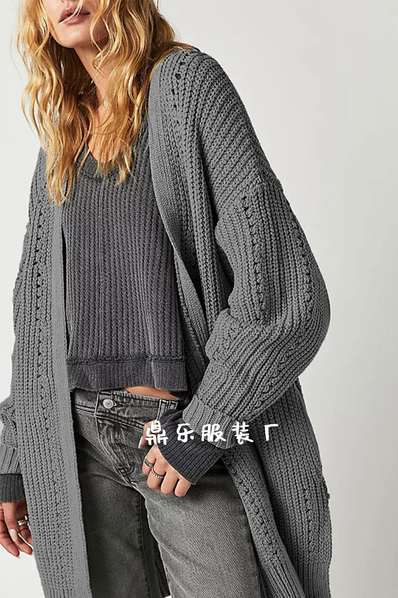 Women's Loose Knit Cardigan with Pockets Long Sleeve V-Neck