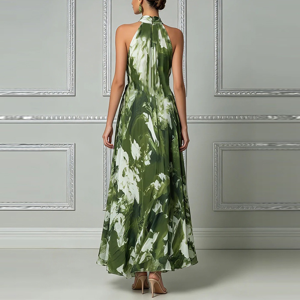 Women's Halter Neck Floral Print Off-Shoulder Maxi Dress