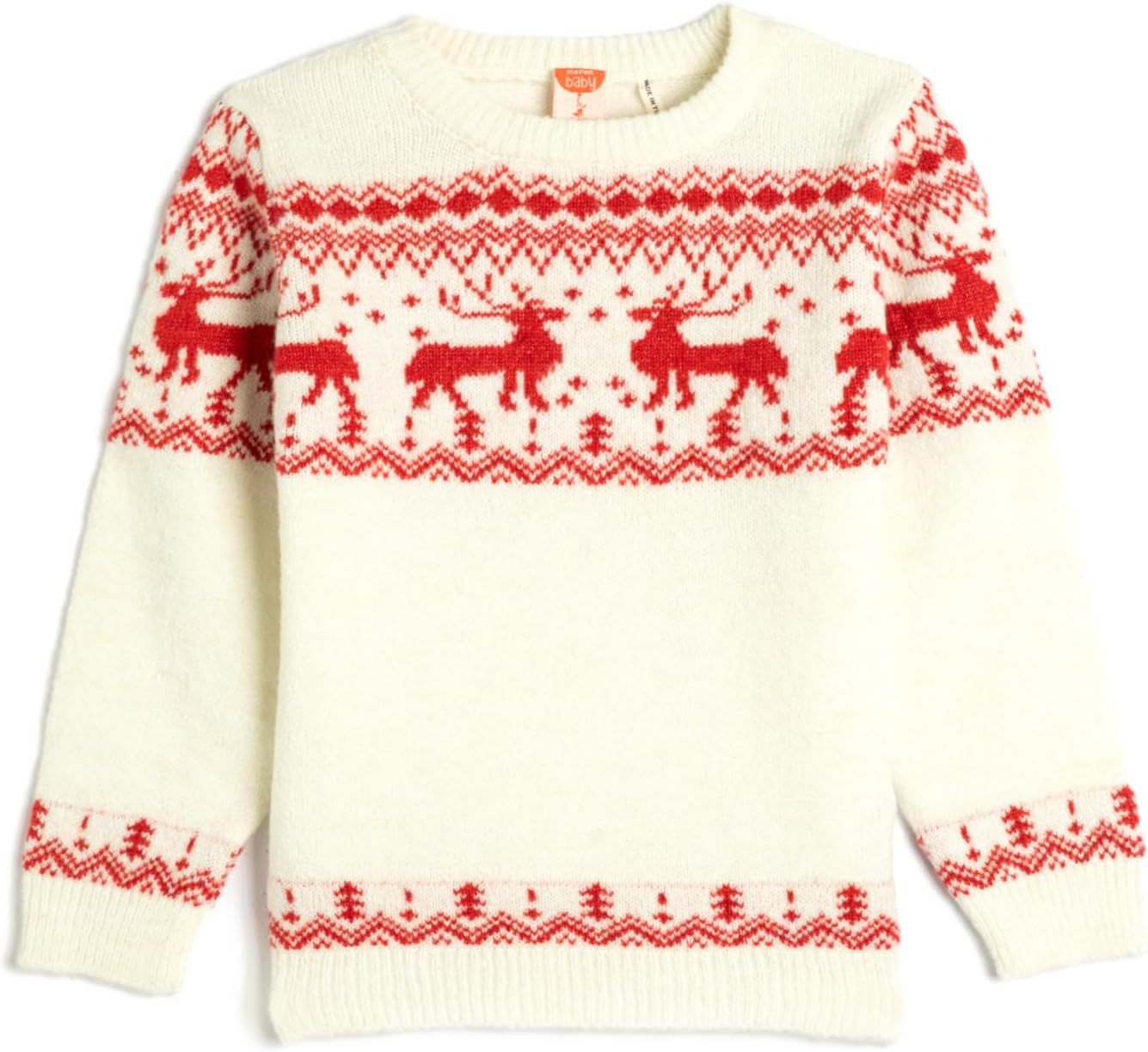 Christmas Reindeer Jacquard Crewneck Long-Sleeve Loose Knit Sweater for Women