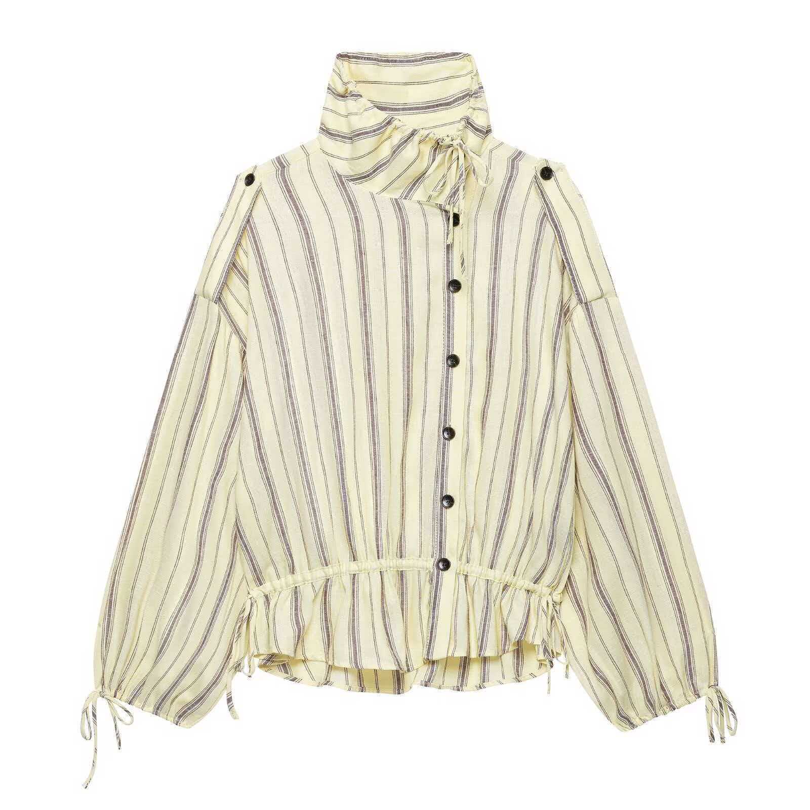 Women's Retro Vertical Striped Drawstring Jacket