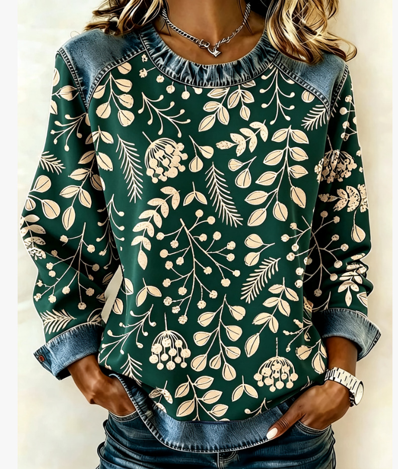 Women's Leaf Floral Print Casual Hoodie