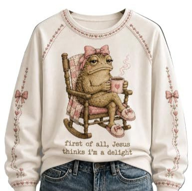 Women's Frog Bow Print Heavyweight Sweatshirt