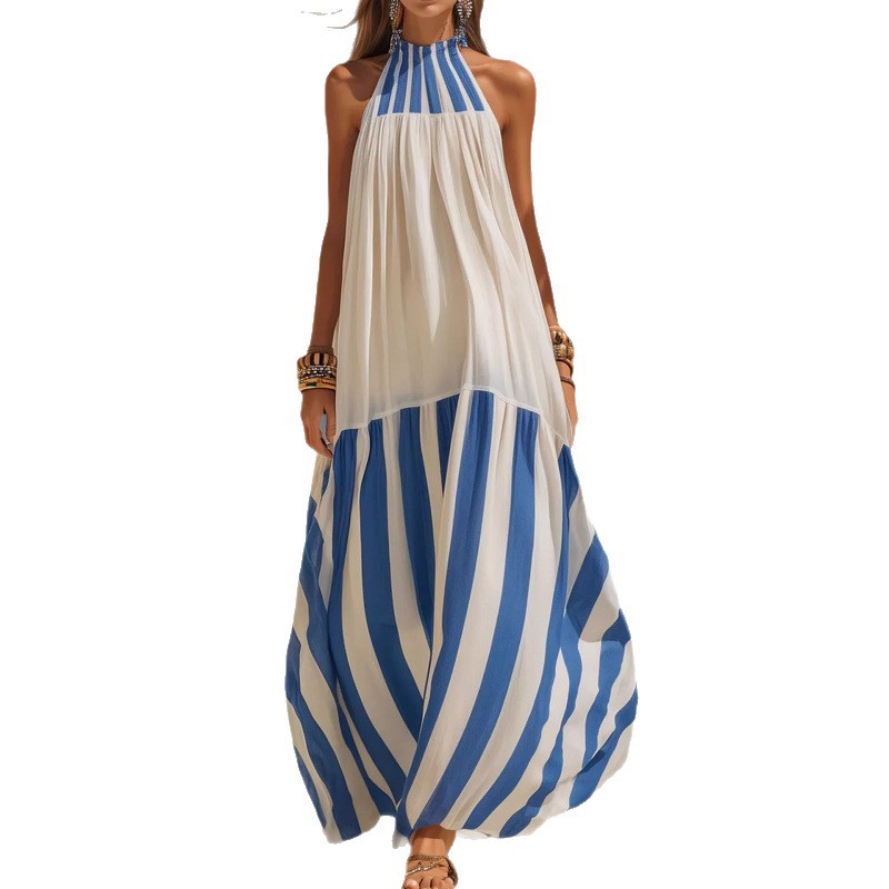 Striped Sleeveless A-Line Midi Dress