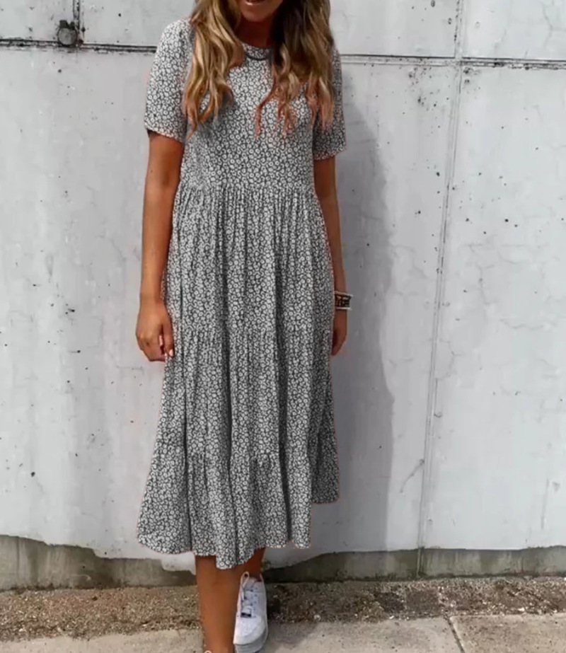 Floral Print Round Neck Short Sleeve Maxi Dress