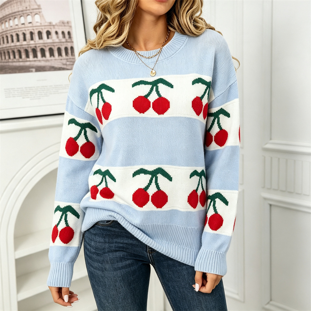 Cherry Jacquard Pullover Sweater
