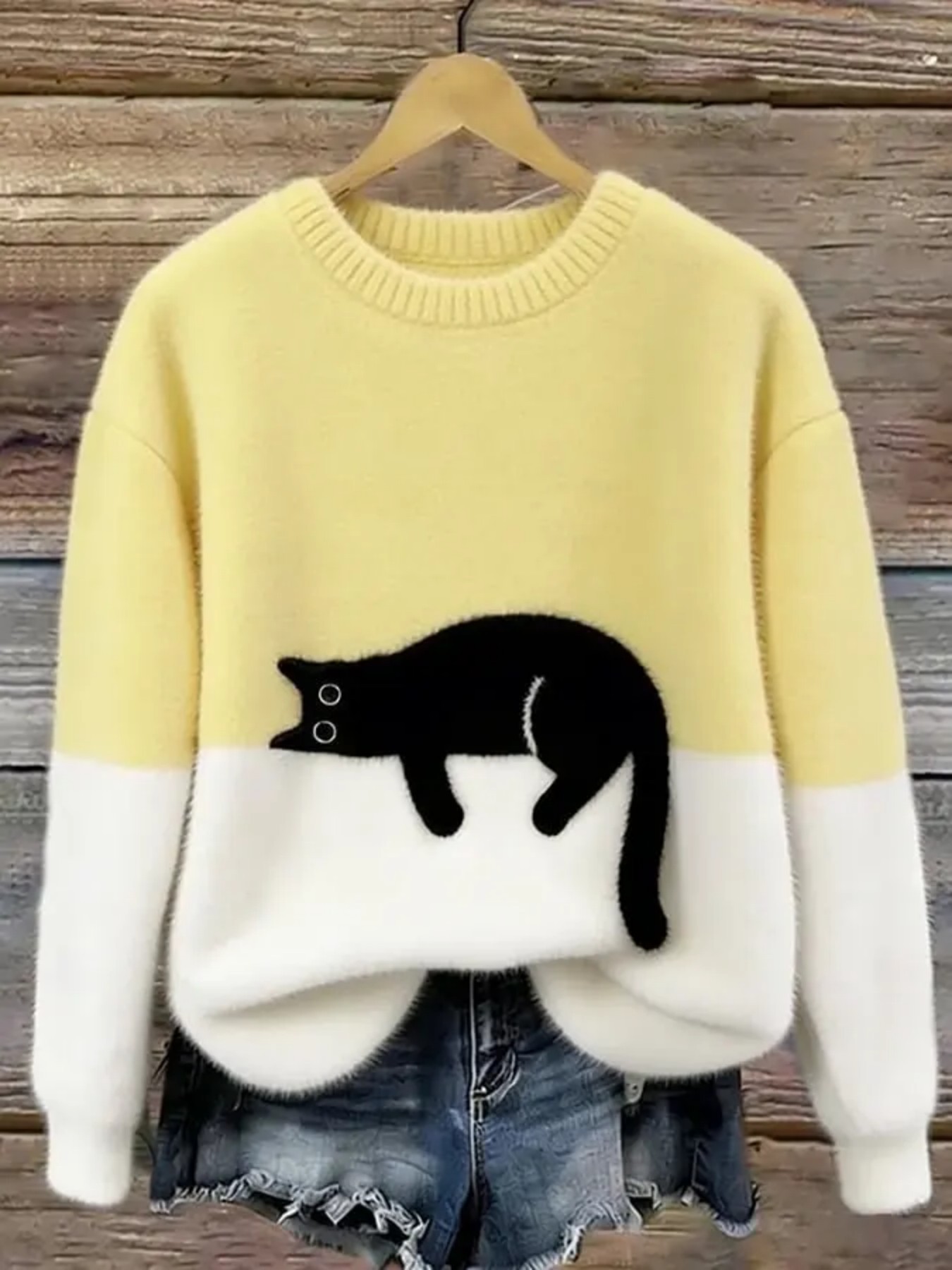 Sleeping Cat Print Crewneck Long Sleeve Pullover Sweatshirt