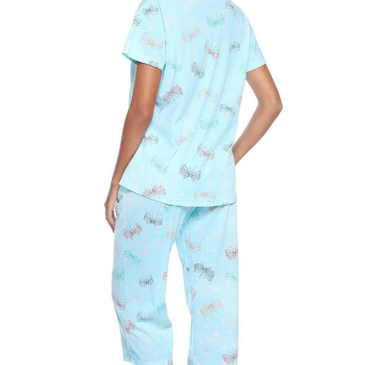 Women's Short Sleeve Capri Pants Pajama Set Knit Cotton Loungewear Plus Size