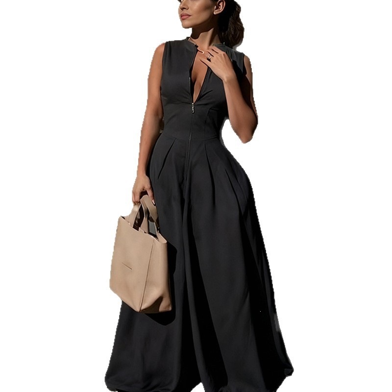 Women's High-Waist Sleeveless Wide-Leg Jumpsuit