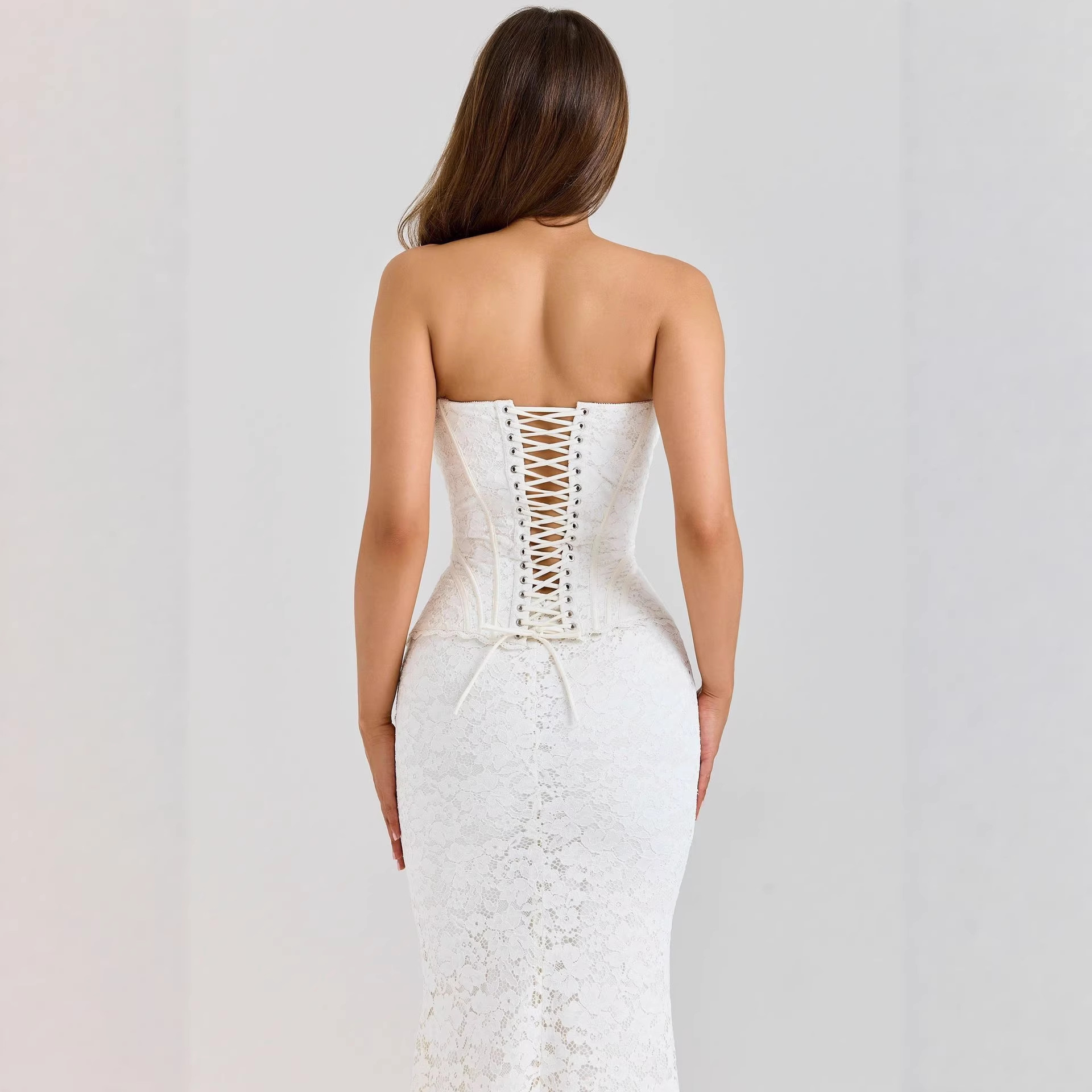 Lace Corset Bodycon Backless Tie Evening Dress