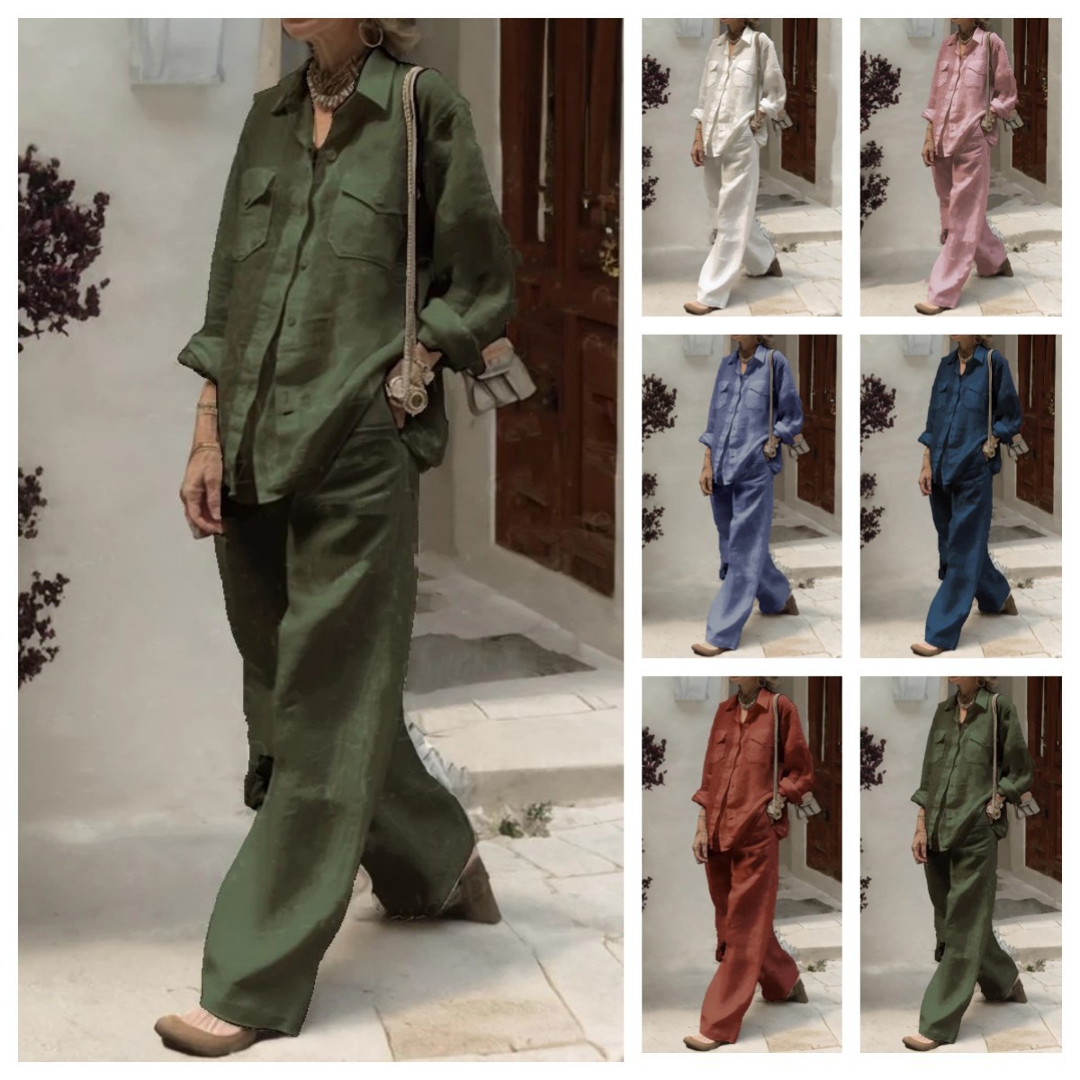 Women's Long Sleeve Shirt and Loose Pants Two-Piece Set